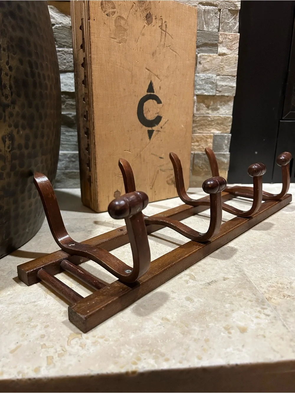 Vintage 1960s Thonet style wall mounted coat rack